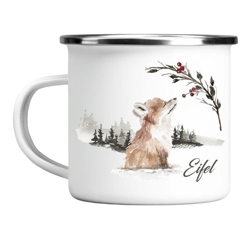 Emailletasse Eifel - Winterfuchs