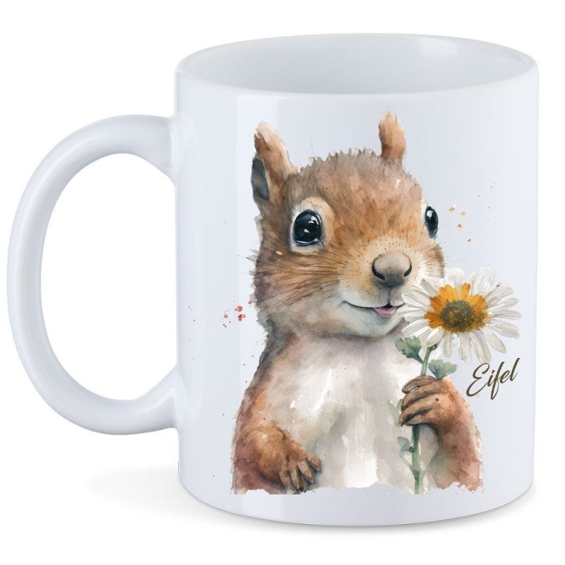 Keramiktasse Eifel - Eichhörnchen - mit - Blume