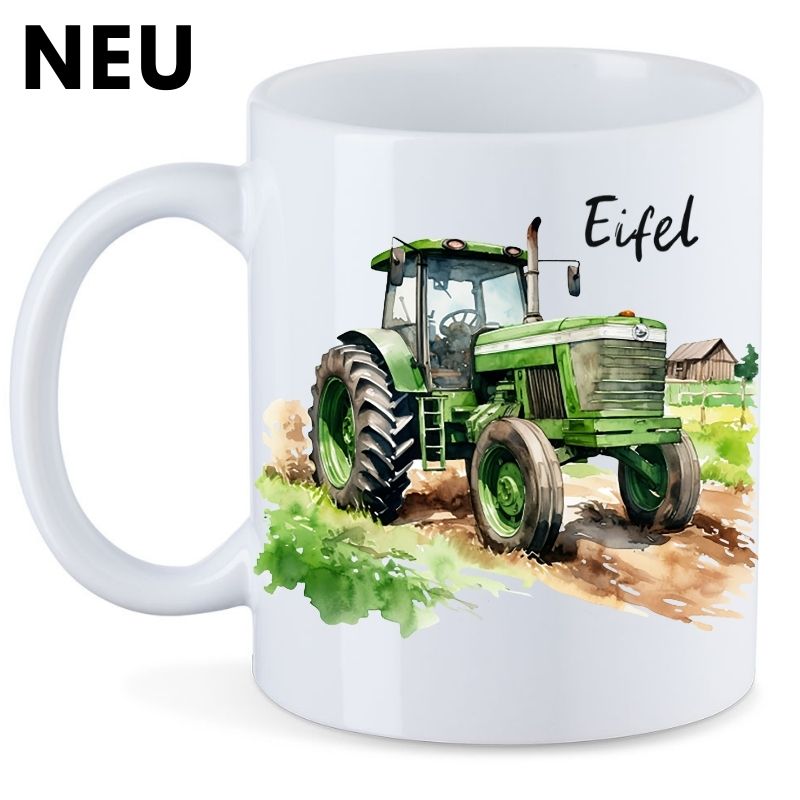 Keramiktasse Eifel - Traktor grün